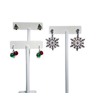 Lot Of 3 Christmas Pierced Earrings - Tree, Jingle Bells and Snowflake (6102)